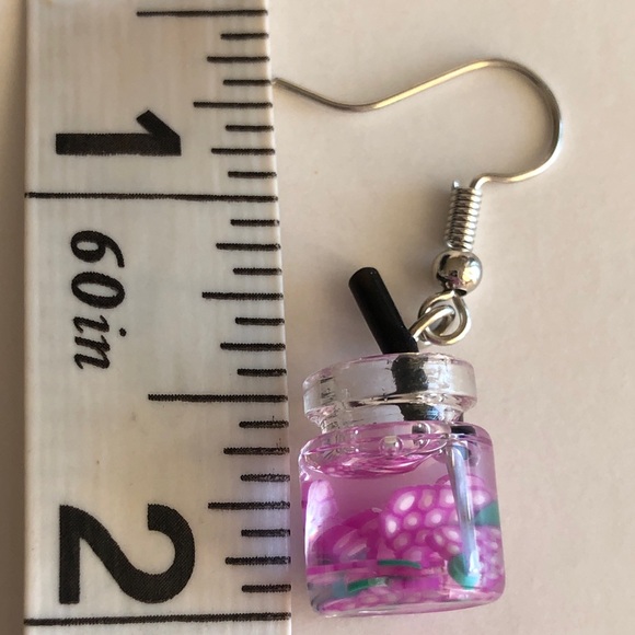 Grapes Drink Mason Jar Fashion Dangle Earrings - Picture 6 of 7